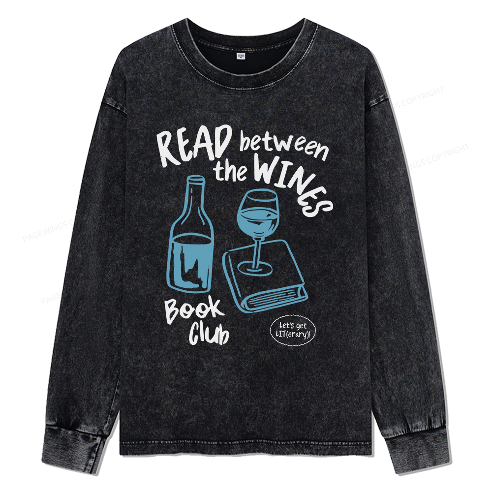 Pagewings Wine Lover Book Club Unisex Washed Long Sleeve T-shirt