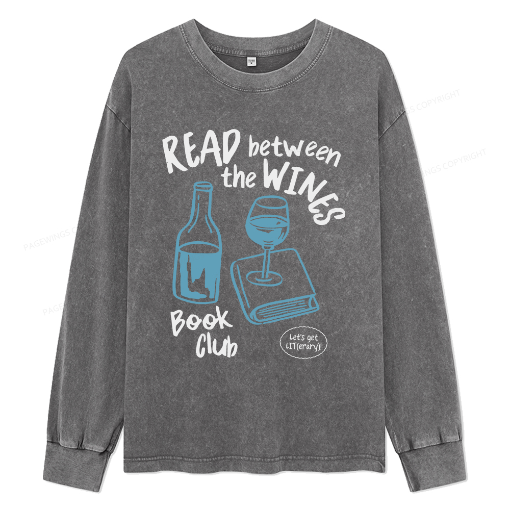 Pagewings Wine Lover Book Club Unisex Washed Long Sleeve T-shirt