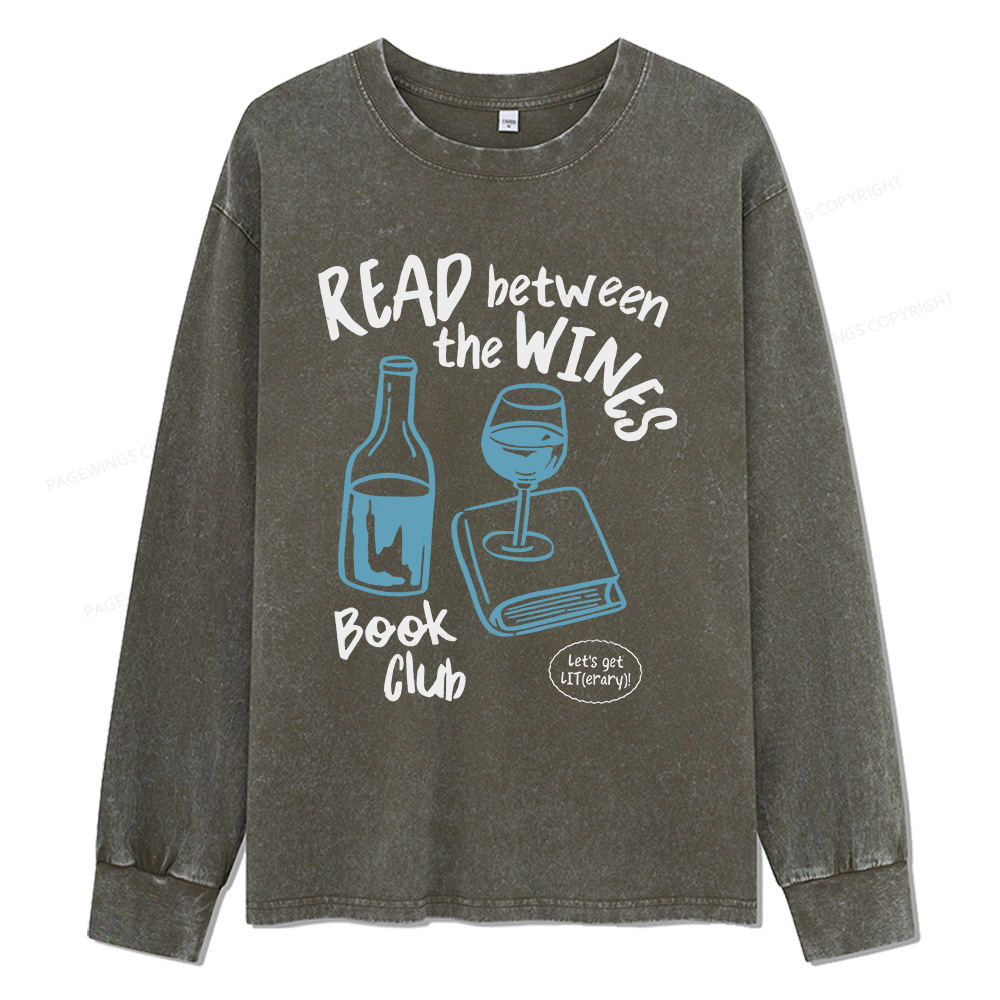 Pagewings Wine Lover Book Club Unisex Washed Long Sleeve T-shirt