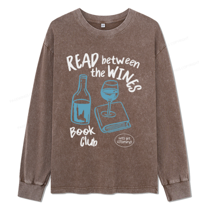 Pagewings Wine Lover Book Club Unisex Washed Long Sleeve T-shirt