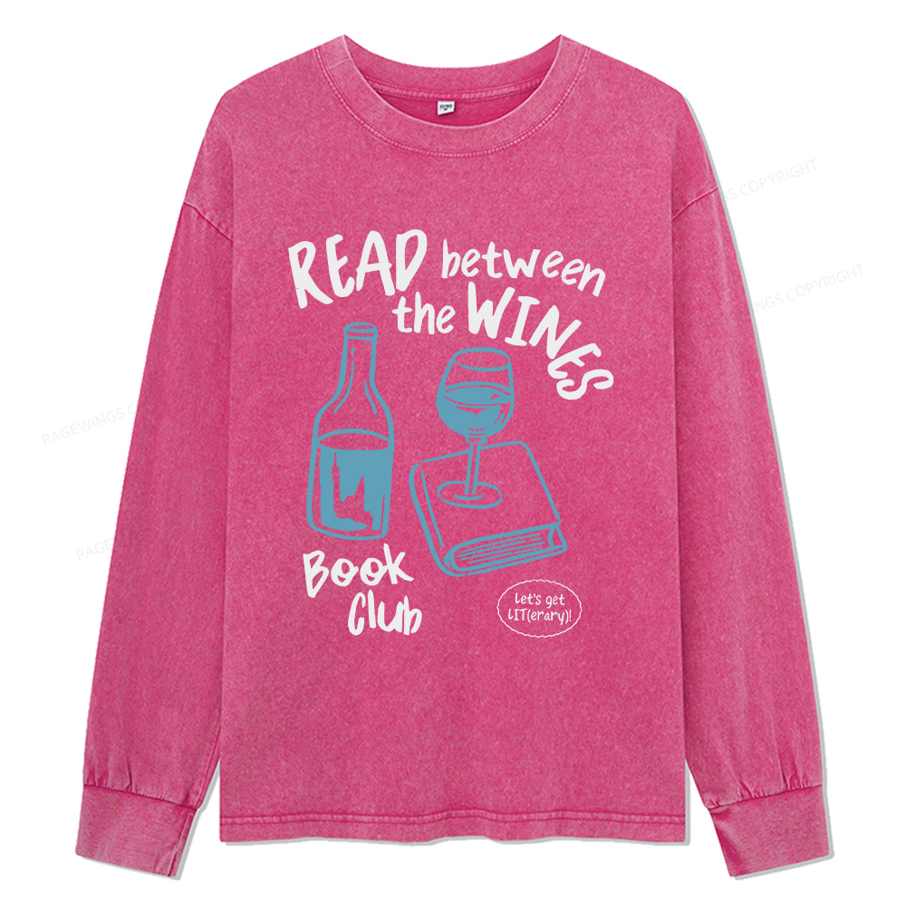 Pagewings Wine Lover Book Club Unisex Washed Long Sleeve T-shirt