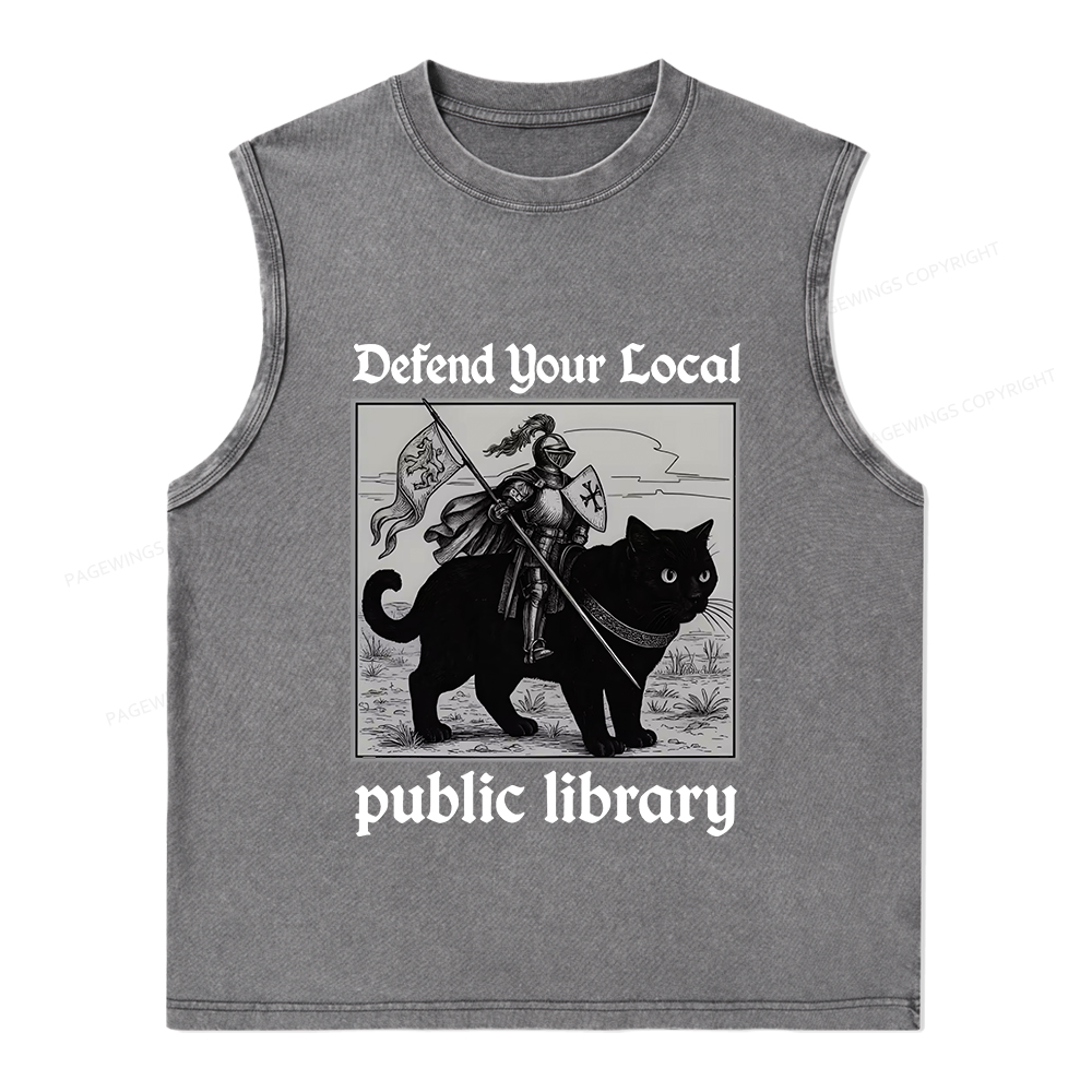 Pagewings Defend Your Local public library Unisex Washed Tank Top