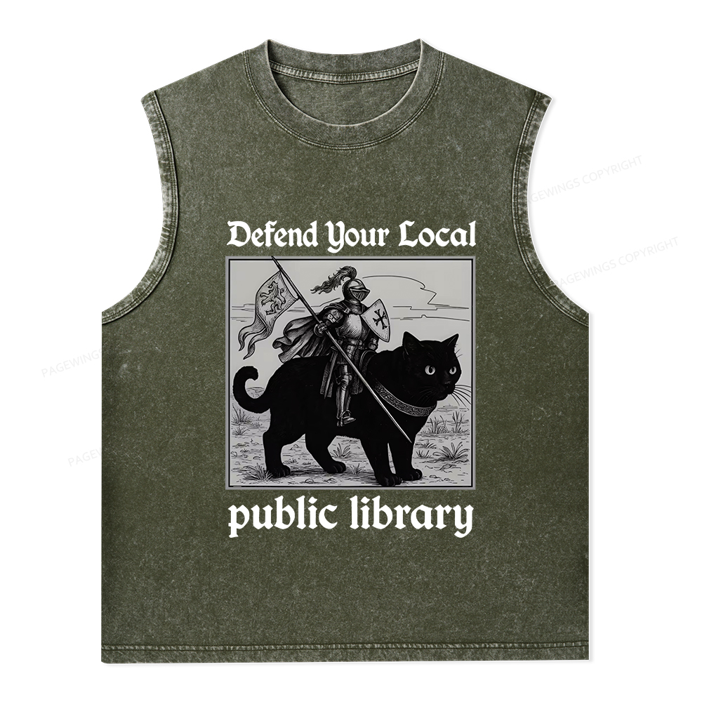 Pagewings Defend Your Local public library Unisex Washed Tank Top