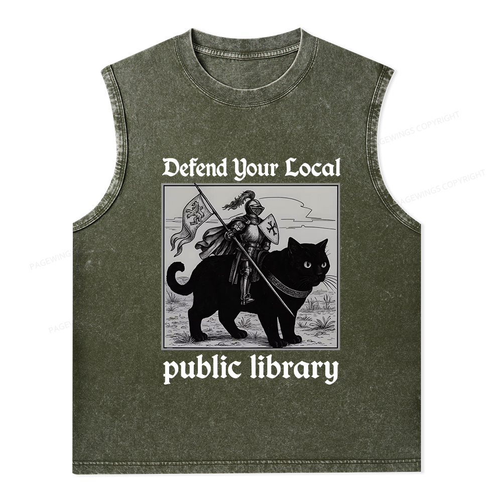 Pagewings Defend Your Local public library Unisex Washed Tank Top