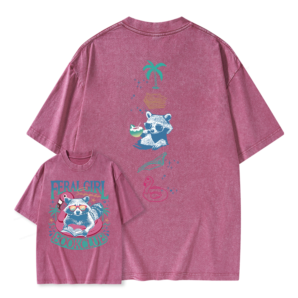 Pagewings Feral Girl Summer Book Club Unisex Washed T-shirt