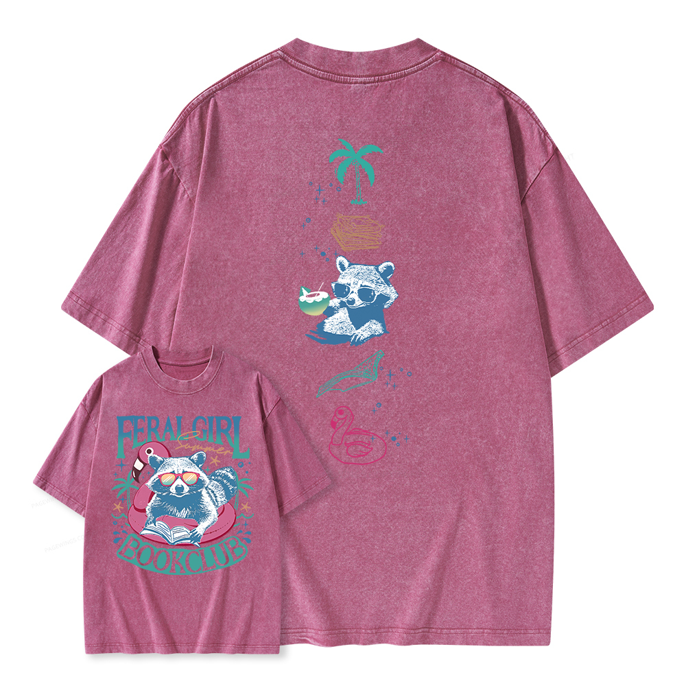 Pagewings Feral Girl Summer Book Club Unisex Washed T-shirt