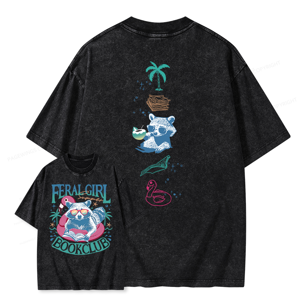 Pagewings Feral Girl Summer Book Club Unisex Washed T-shirt