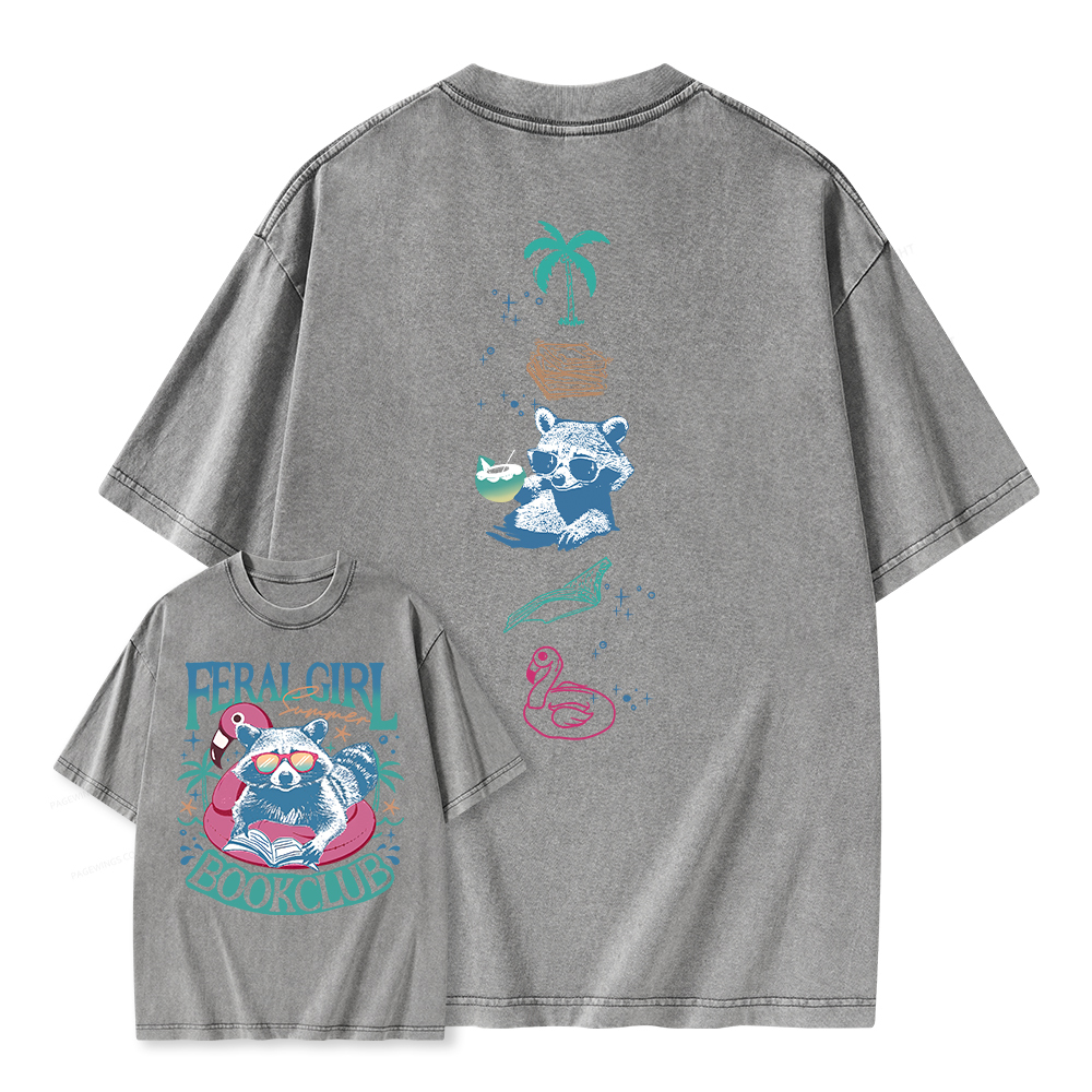 Pagewings Feral Girl Summer Book Club Unisex Washed T-shirt
