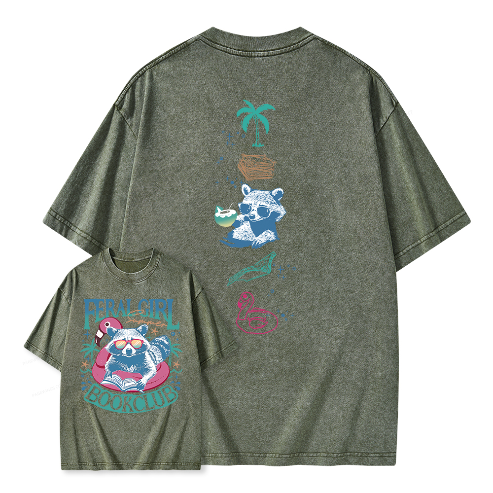 Pagewings Feral Girl Summer Book Club Unisex Washed T-shirt