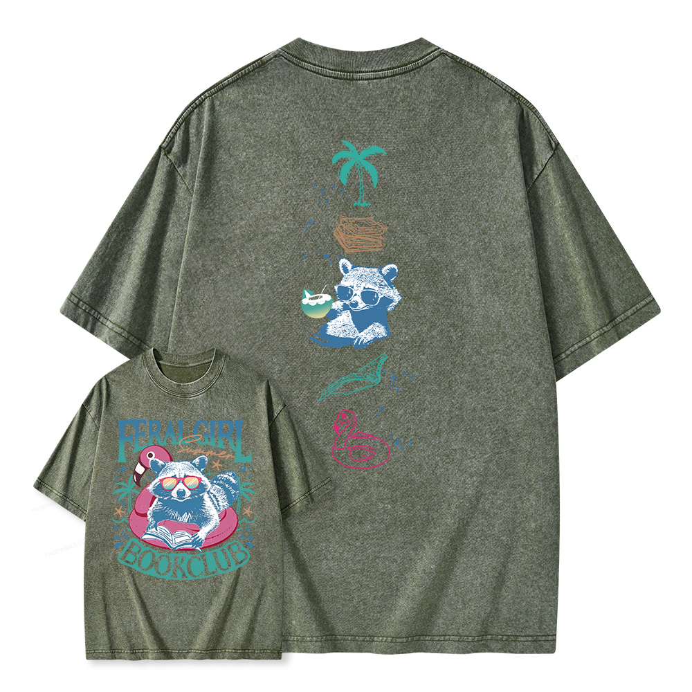 Pagewings Feral Girl Summer Book Club Unisex Washed T-shirt