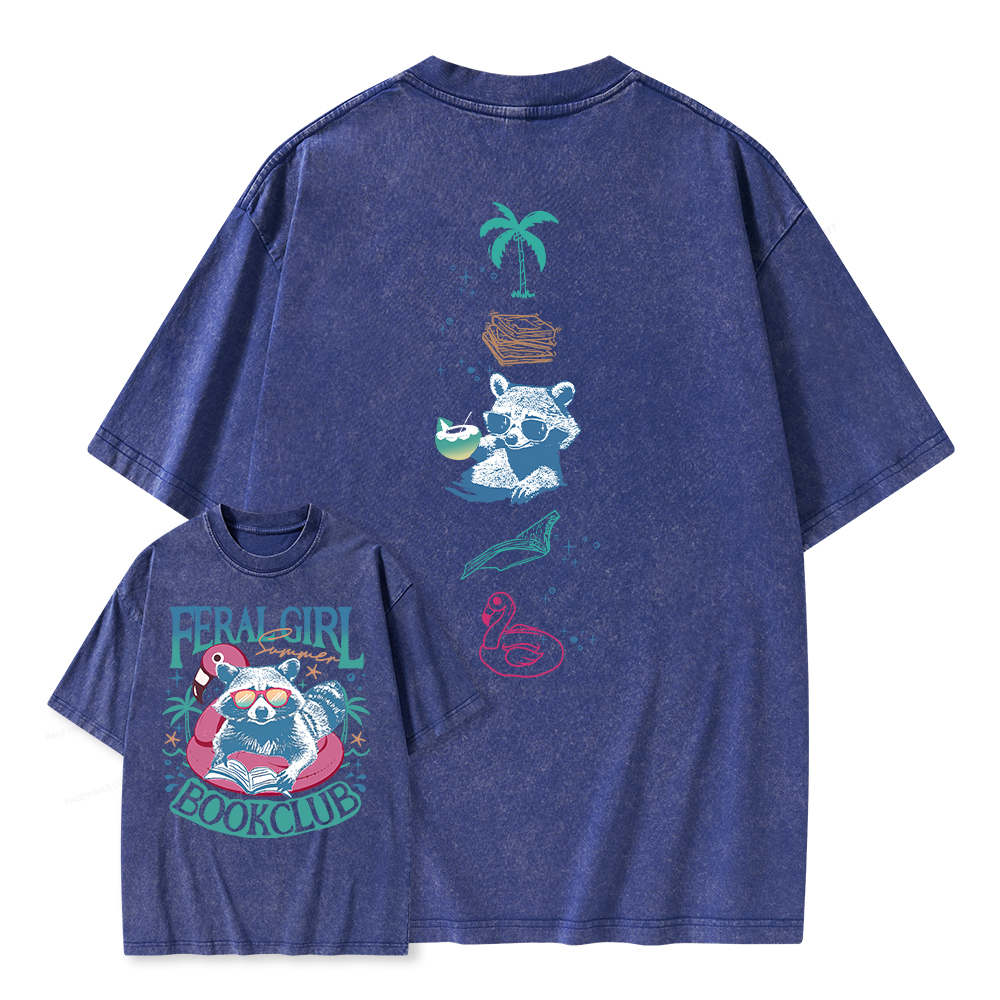 Pagewings Feral Girl Summer Book Club Unisex Washed T-shirt