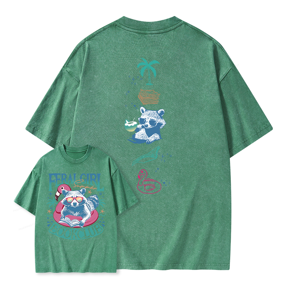 Pagewings Feral Girl Summer Book Club Unisex Washed T-shirt