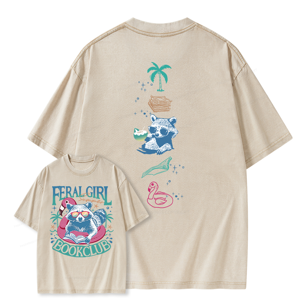 Pagewings Feral Girl Summer Book Club Unisex Washed T-shirt