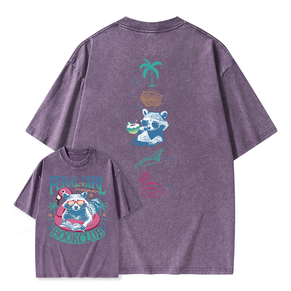 Pagewings Feral Girl Summer Book Club Unisex Washed T-shirt