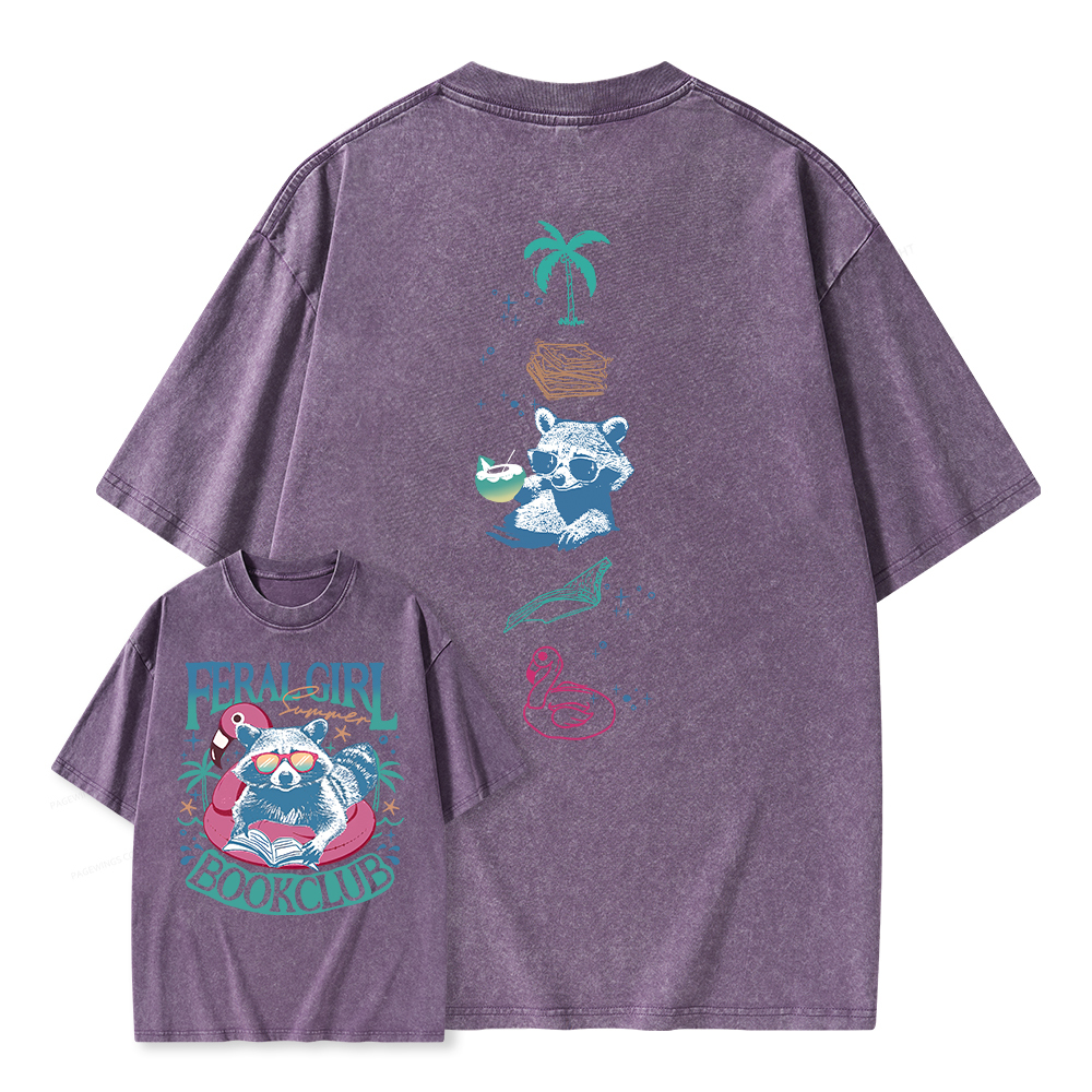 Pagewings Feral Girl Summer Book Club Unisex Washed T-shirt