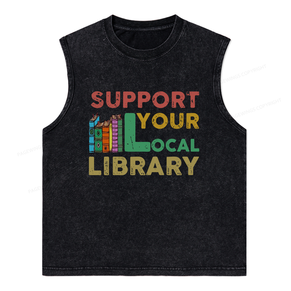 Pagewings Support Your Local Library Unisex Washed Tank Top