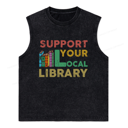 Pagewings Support Your Local Library Unisex Washed Tank Top