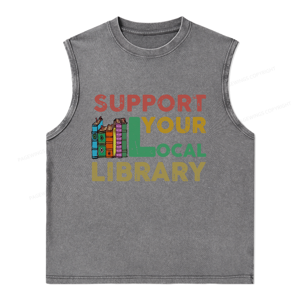Pagewings Support Your Local Library Unisex Washed Tank Top
