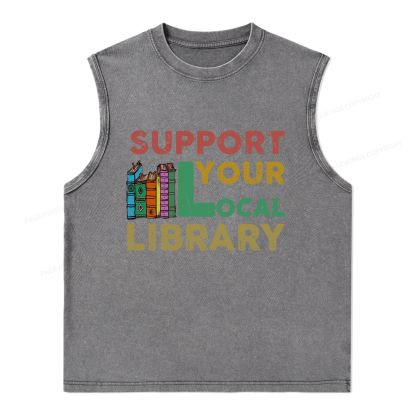 Pagewings Support Your Local Library Unisex Washed Tank Top