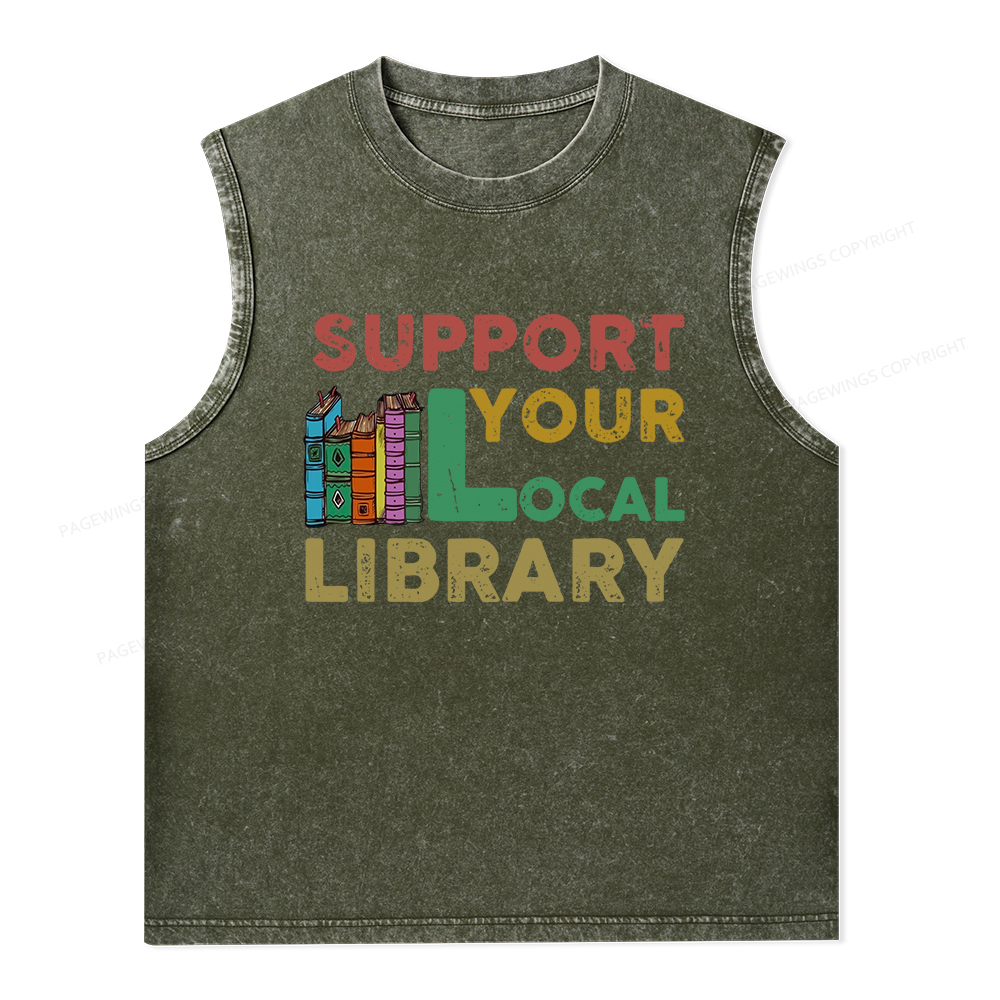 Pagewings Support Your Local Library Unisex Washed Tank Top