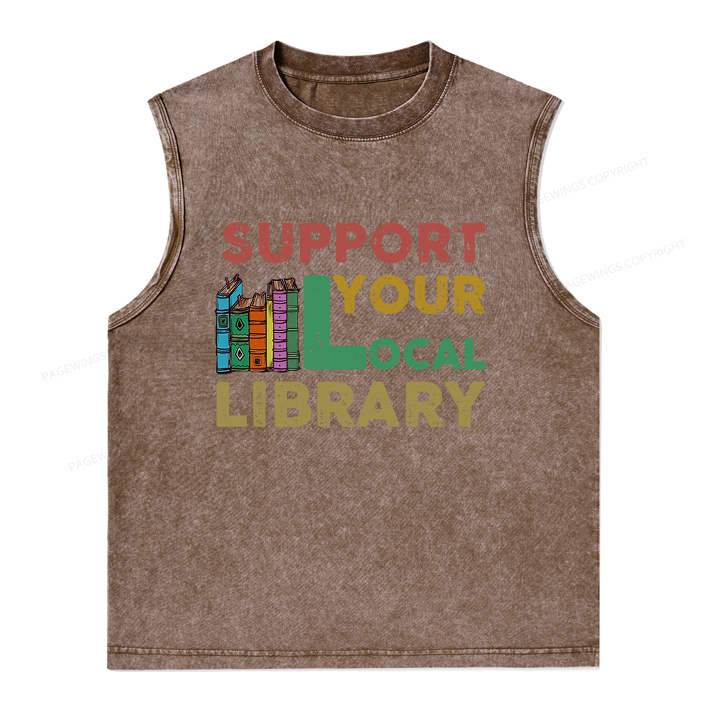 Pagewings Support Your Local Library Unisex Washed Tank Top