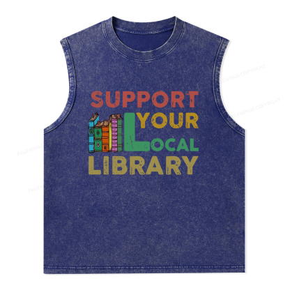 Pagewings Support Your Local Library Unisex Washed Tank Top