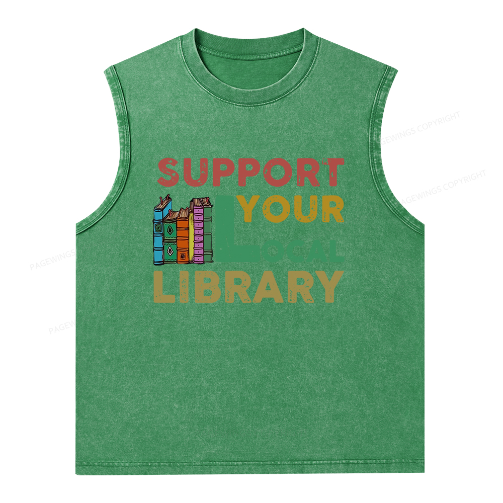 Pagewings Support Your Local Library Unisex Washed Tank Top