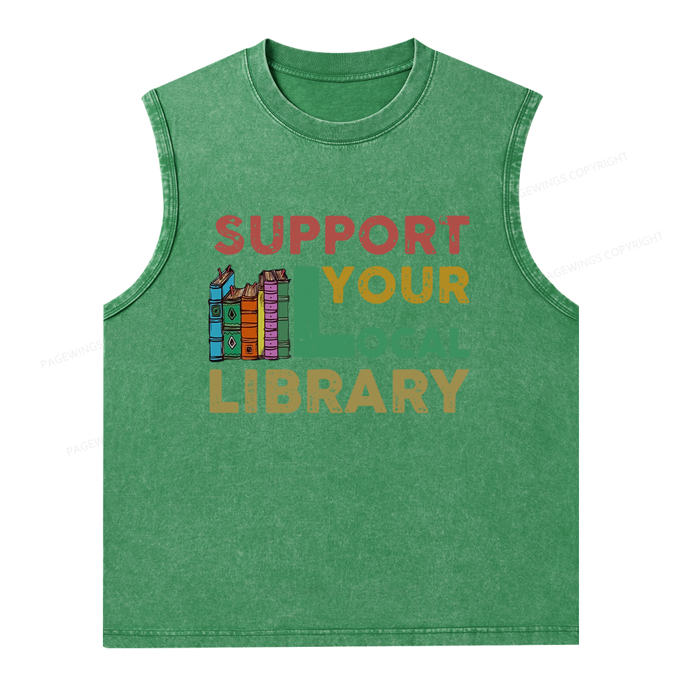 Pagewings Support Your Local Library Unisex Washed Tank Top