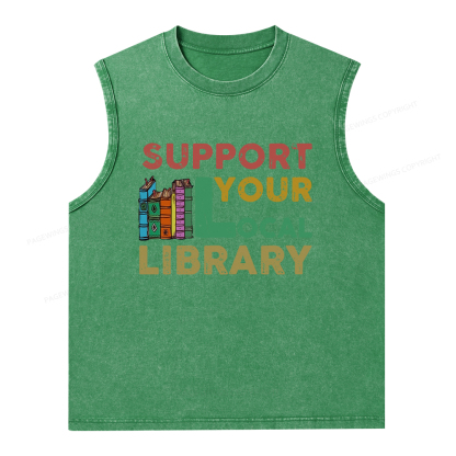 Pagewings Support Your Local Library Unisex Washed Tank Top