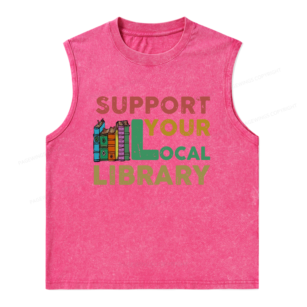 Pagewings Support Your Local Library Unisex Washed Tank Top