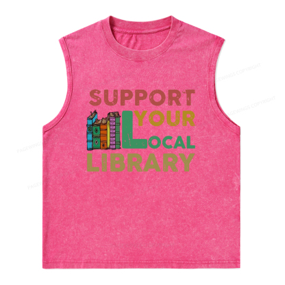 Pagewings Support Your Local Library Unisex Washed Tank Top
