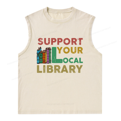 Pagewings Support Your Local Library Unisex Washed Tank Top