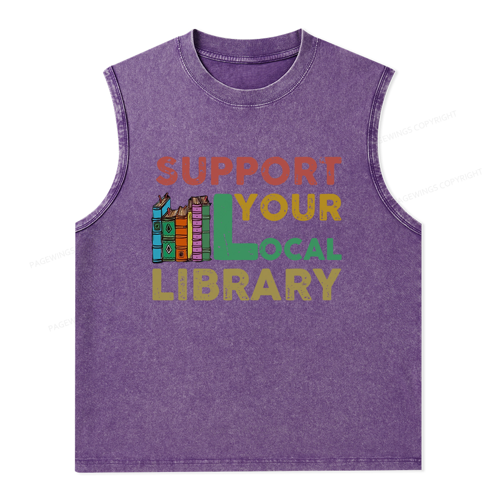 Pagewings Support Your Local Library Unisex Washed Tank Top