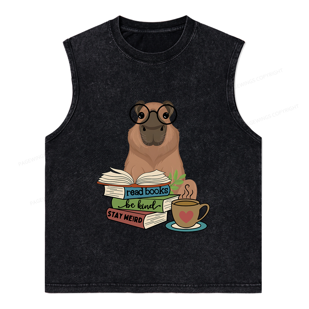 Pagewings Capybara Reading Unisex Washed Tank Top