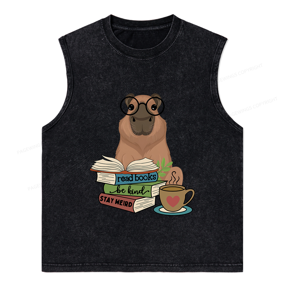 Pagewings Capybara Reading Unisex Washed Tank Top