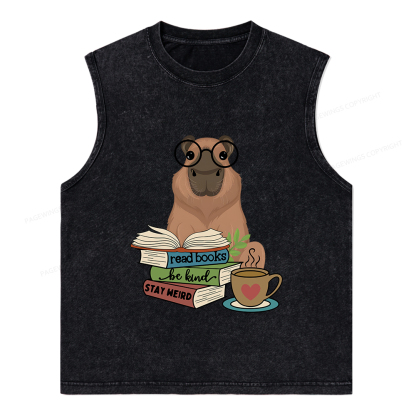 Pagewings Capybara Reading Unisex Washed Tank Top