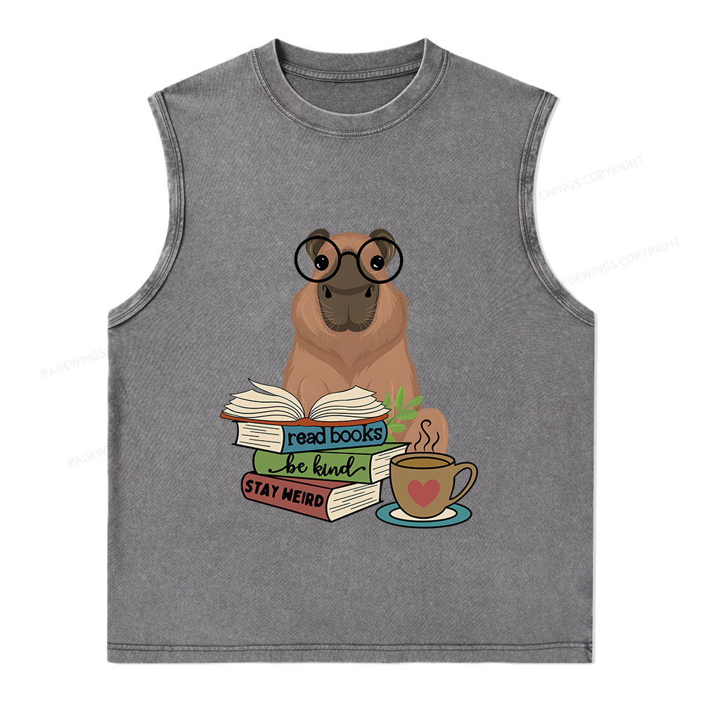 Pagewings Capybara Reading Unisex Washed Tank Top