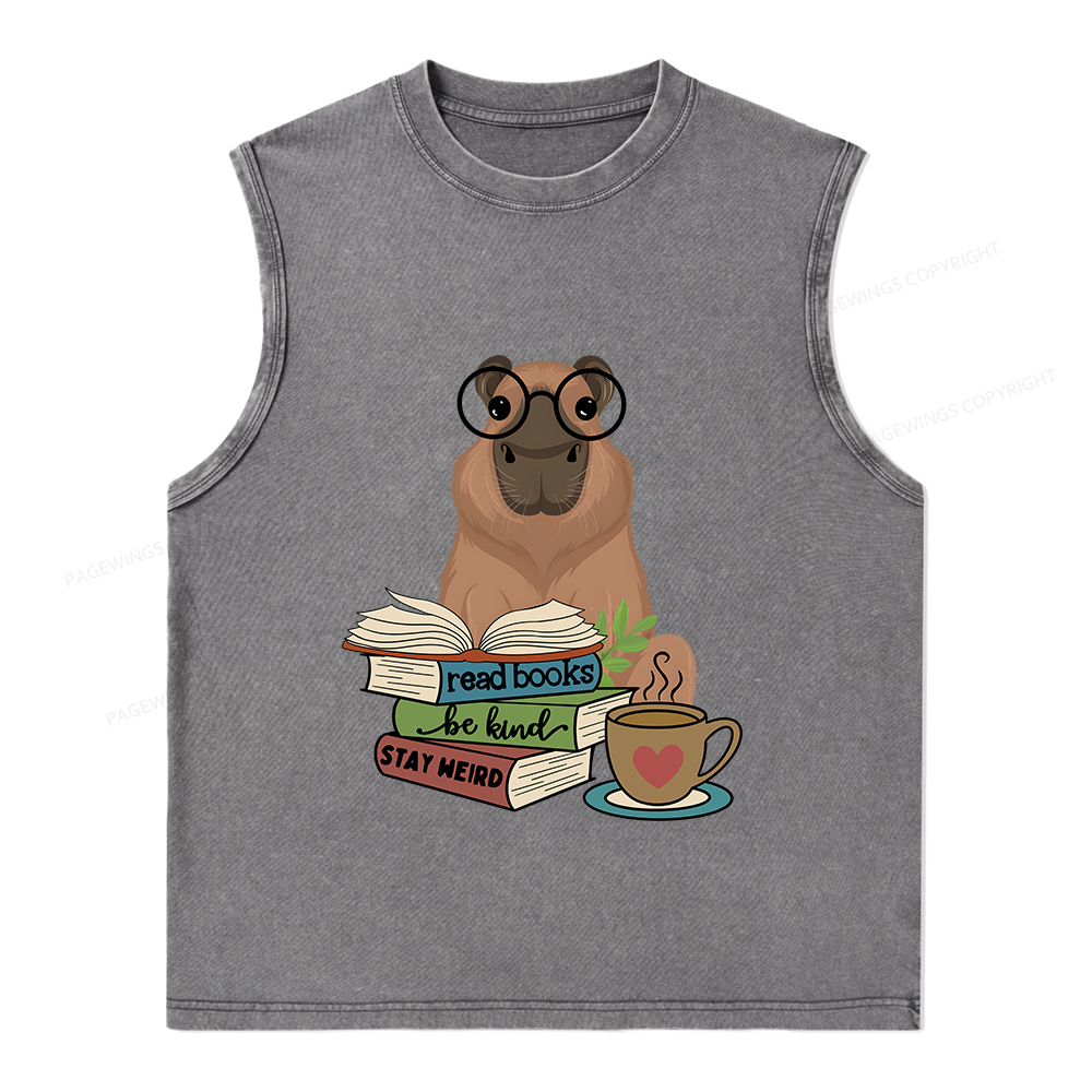 Pagewings Capybara Reading Unisex Washed Tank Top