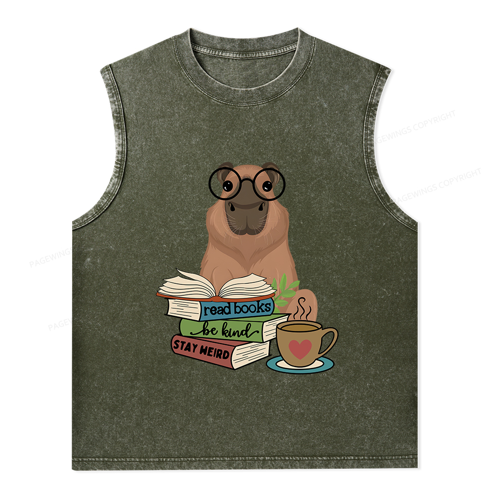 Pagewings Capybara Reading Unisex Washed Tank Top