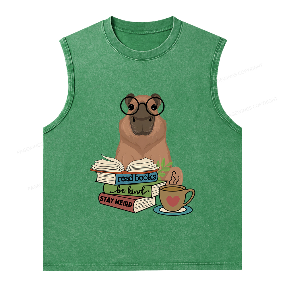 Pagewings Capybara Reading Unisex Washed Tank Top