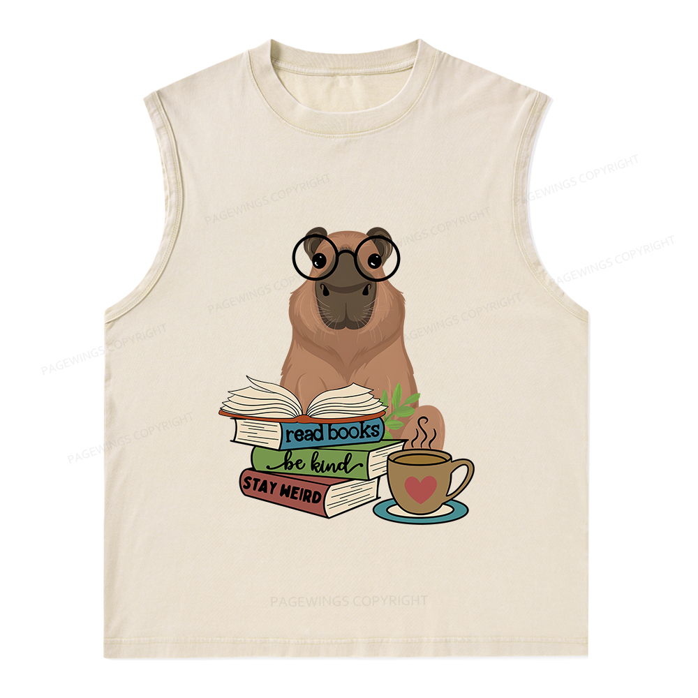 Pagewings Capybara Reading Unisex Washed Tank Top