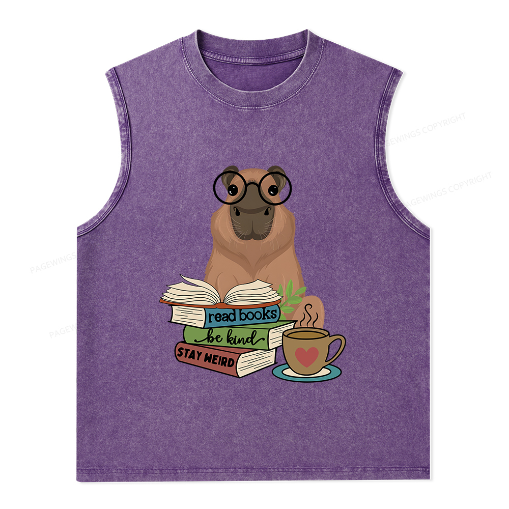 Pagewings Capybara Reading Unisex Washed Tank Top