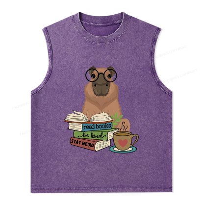 Pagewings Capybara Reading Unisex Washed Tank Top