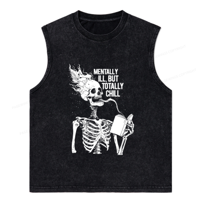 Pagewings Mentally Ill But Totally Chill Unisex Washed Tank Top