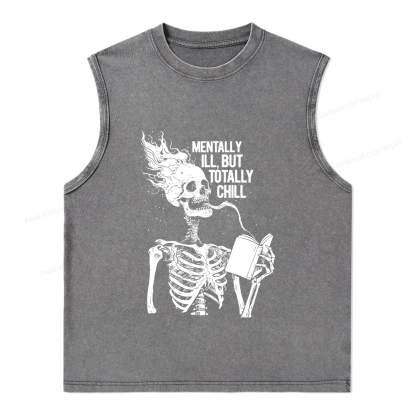 Pagewings Mentally Ill But Totally Chill Unisex Washed Tank Top