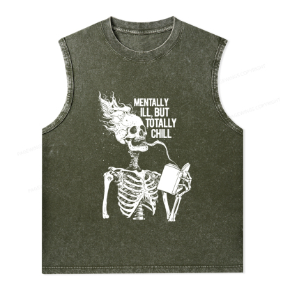 Pagewings Mentally Ill But Totally Chill Unisex Washed Tank Top