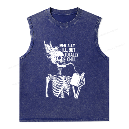 Pagewings Mentally Ill But Totally Chill Unisex Washed Tank Top