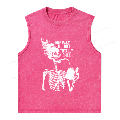 Pagewings Mentally Ill But Totally Chill Unisex Washed Tank Top