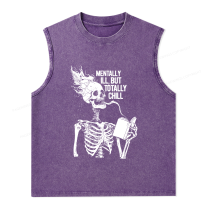Pagewings Mentally Ill But Totally Chill Unisex Washed Tank Top