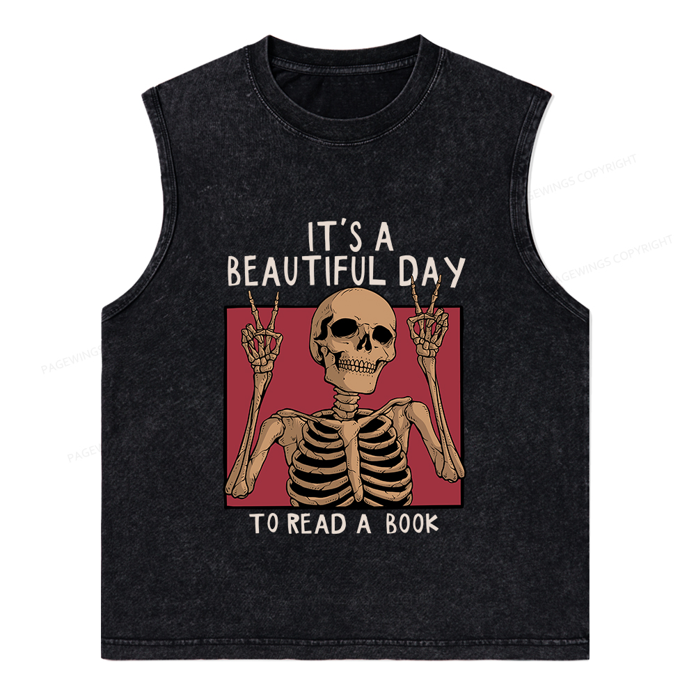 Pagewings It's A Beautiful Day To Read A Book Unisex Washed Tank Top
